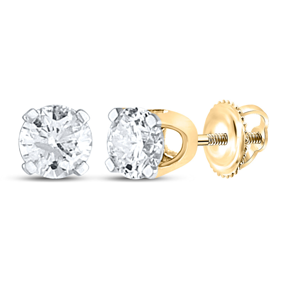 14K Yellow Gold Unisex Round Diamond Solitaire Stud Earrings 1/2 Cttw