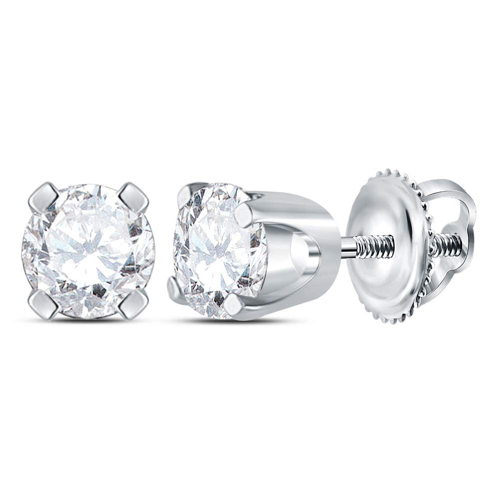 14K White Or Yellow Gold Unisex Round Diamond Solitaire Stud Earrings