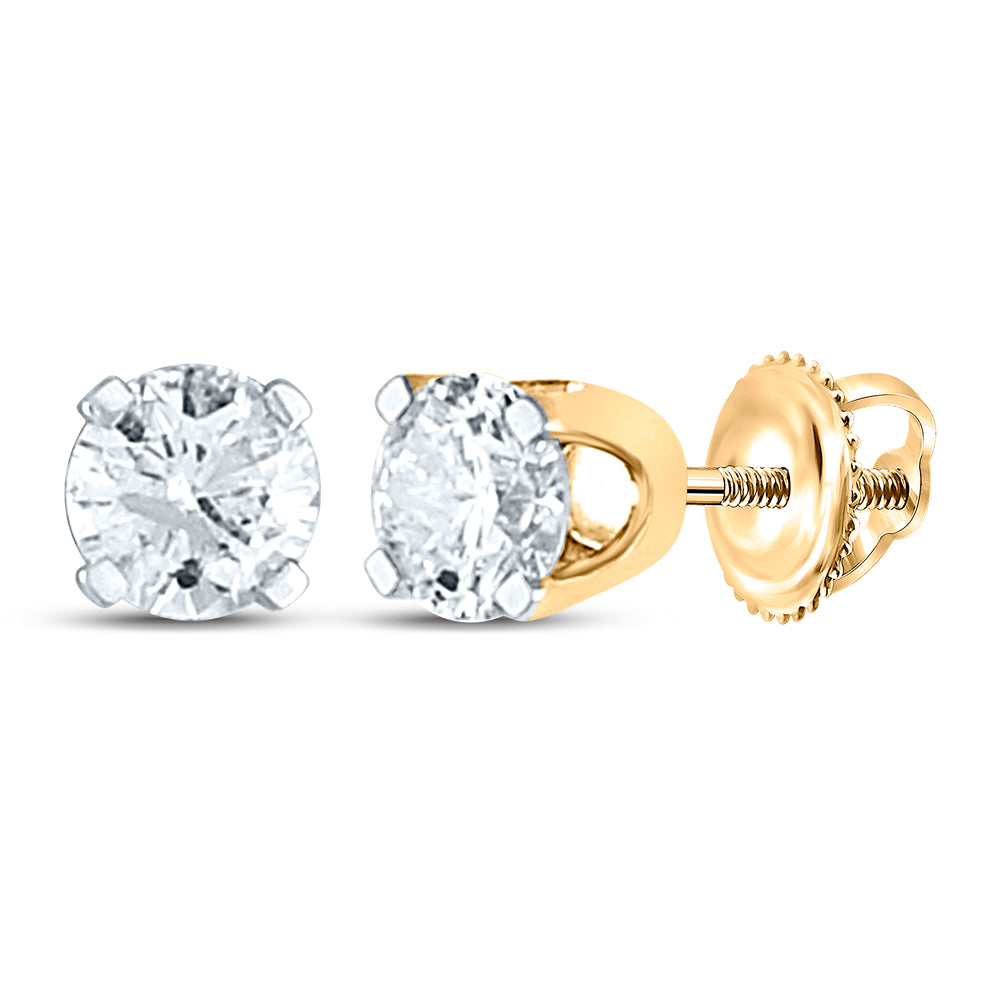 14kt Yellow Or White Gold Unisex Round Diamond Solitaire Stud Earrings 3/4 Cttw
