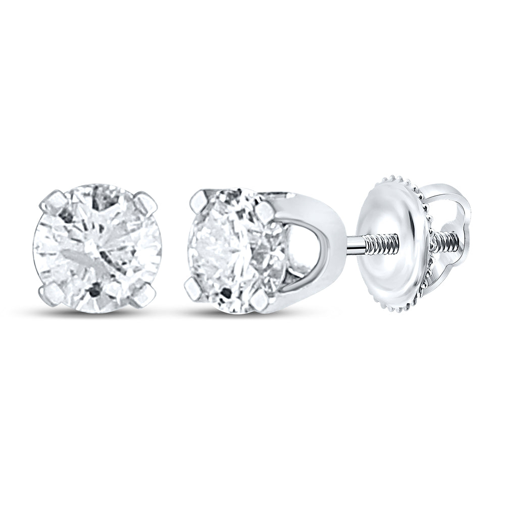 14K White Gold Womens Round Diamond Solitaire Earrings 1/2 Cttw
