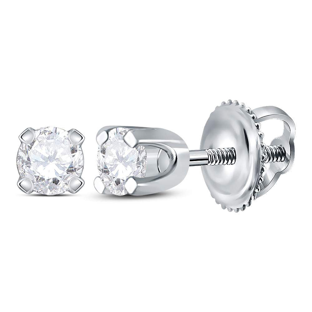 14K White Gold Womens Round Diamond Solitaire Earrings 1/6 Cttw, Length: 0.12 In, Width: 0.12 In