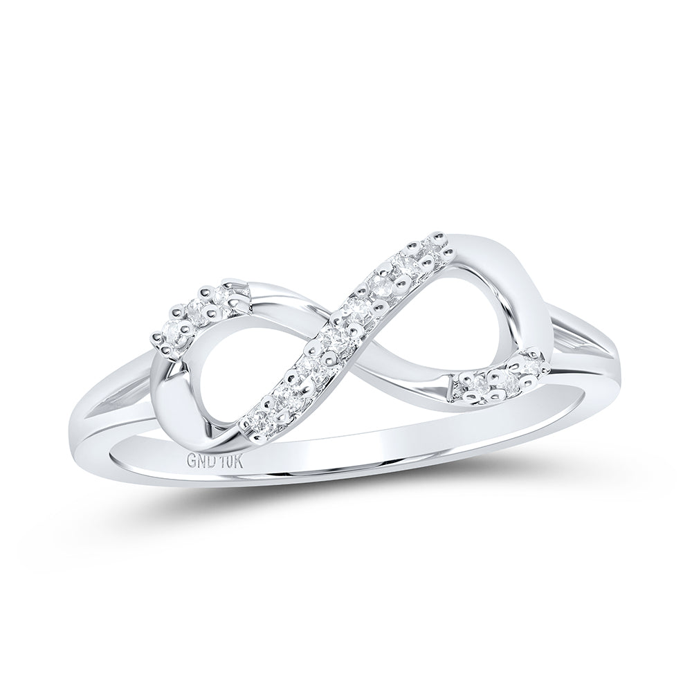 10K White Gold Womens Round Diamond Infinity Fashion Ring 1/12 Cttw, Womens Size: 5-10