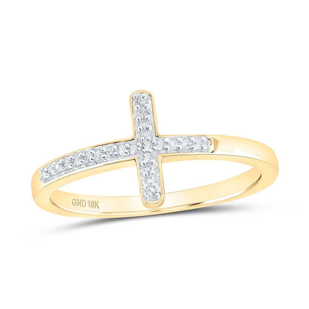 10K Yellow Gold Womens Round Diamond Cross Ring 1/20 Cttw, Womens Size: 5-10