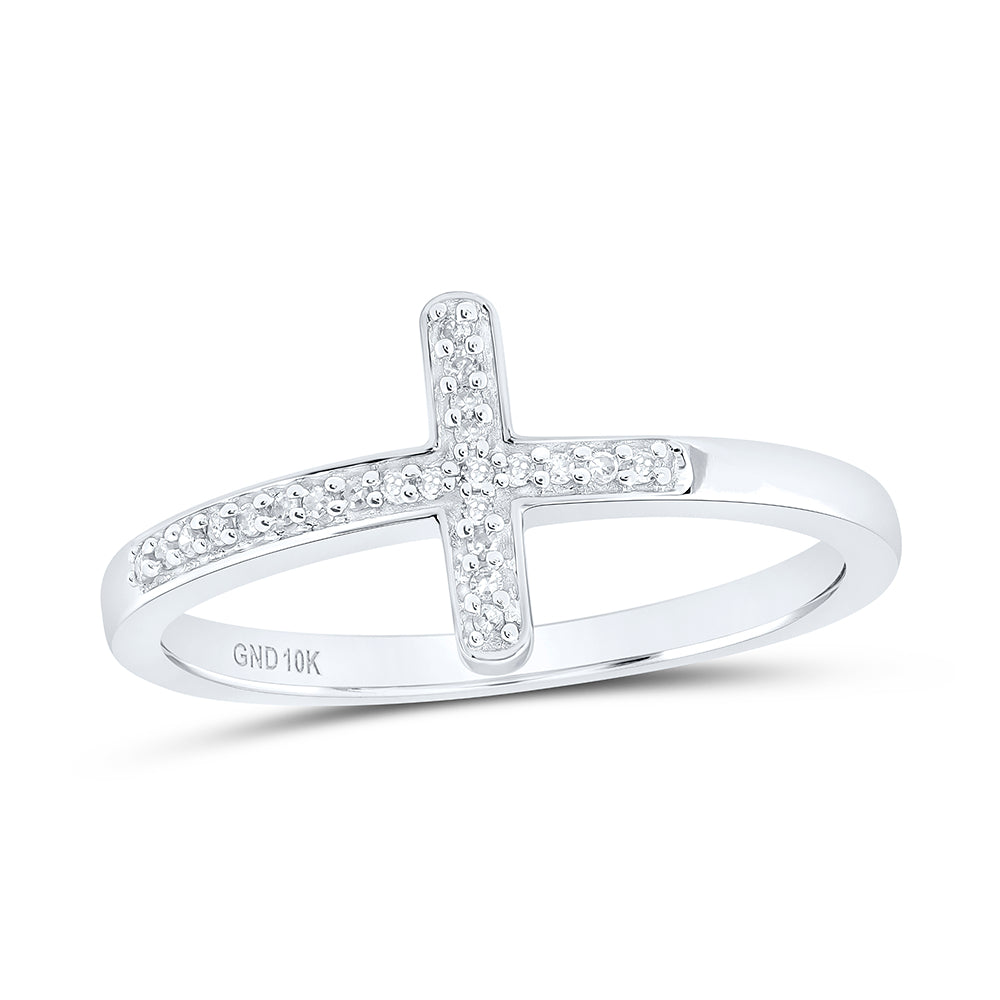 10K White Gold Womens Round Diamond Cross Religious Band Ring 1/20 Cttw, Womens Size: 5-10