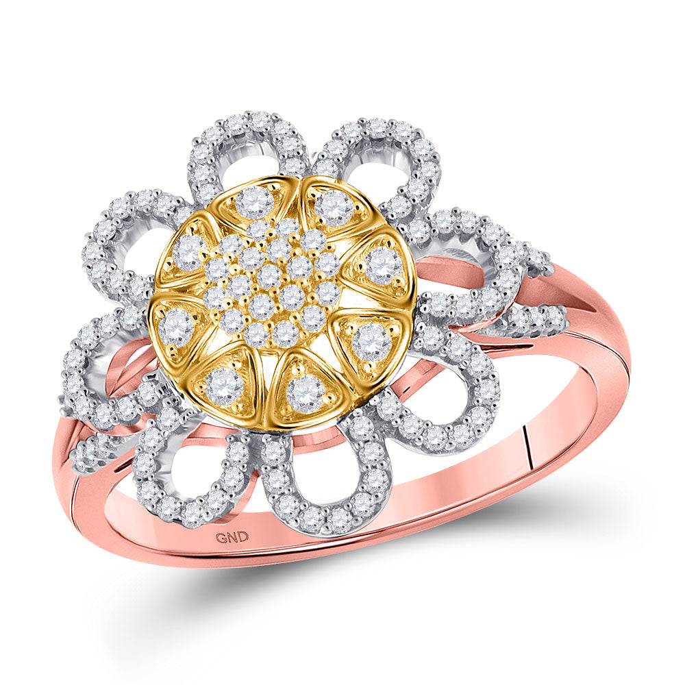 10K Rose Gold Womens Round Diamond Flower Floral Cluster Ring 1/3 Cttw, Womens Size: 5-10