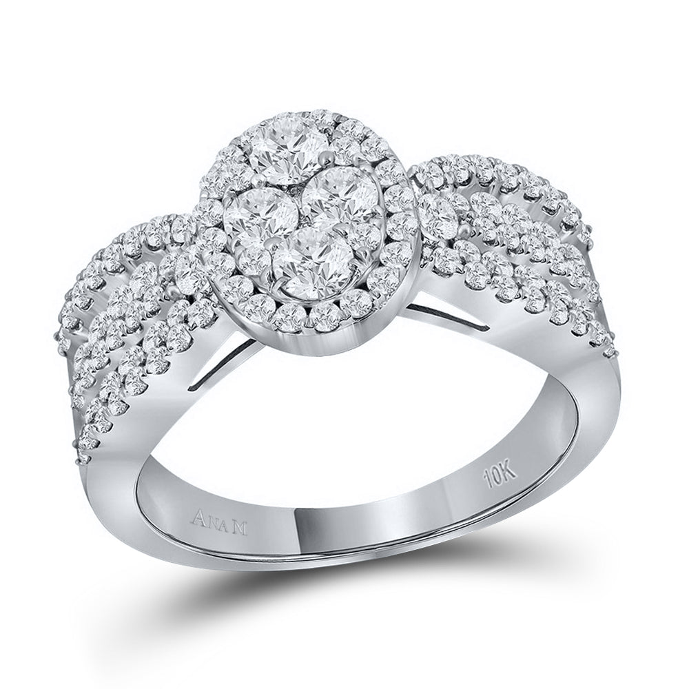 10K White Gold Round Diamond Oval Cluster Bridal Wedding Engagement Ring 1-3/8 Cttw, Womens Size: 5-10
