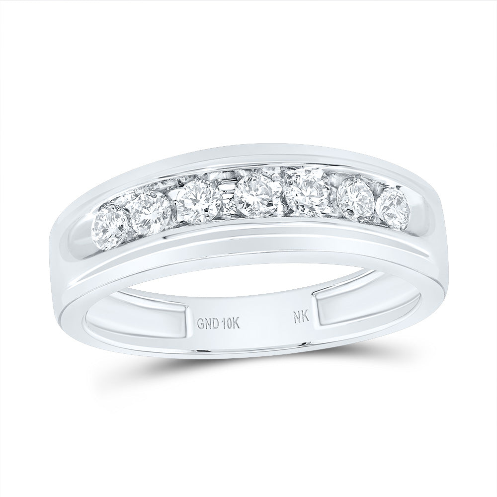 10K White Gold Mens Round Diamond Wedding Single Row Band Ring 1/2 Cttw, Mens Size: 7-13