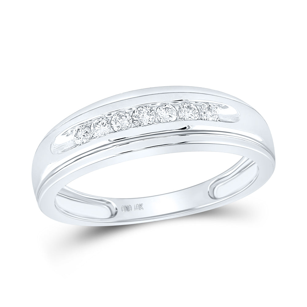 10K White Gold Mens Round Diamond Wedding Band Ring 1/4 Cttw, Mens Size: 7-13