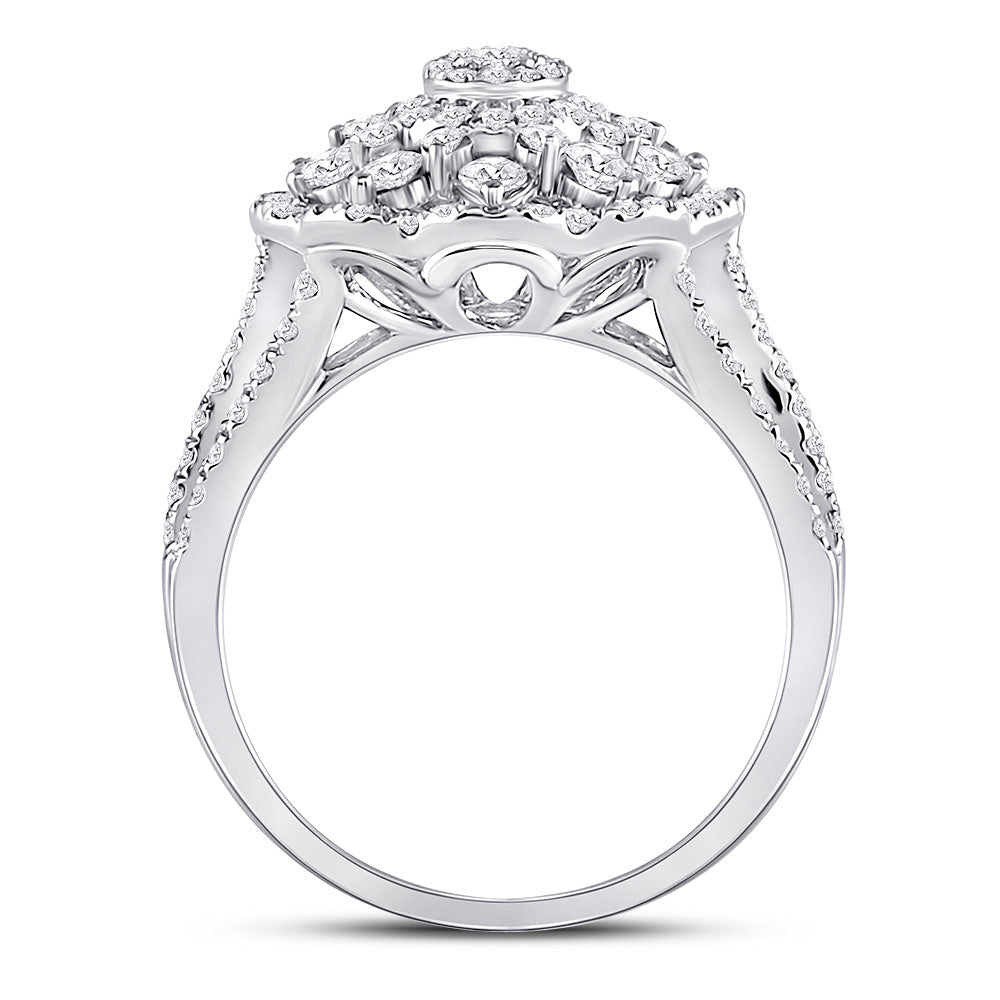 14K White Gold Round Diamond Cluster Pear Bridal Wedding Engagement Ring 1-3/4 Cttw, Womens Size: 5-10