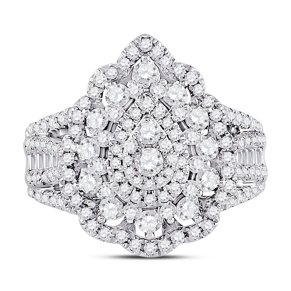 14K White Gold Round Diamond Cluster Pear Bridal Wedding Engagement Ring 1-3/4 Cttw, Womens Size: 5-10