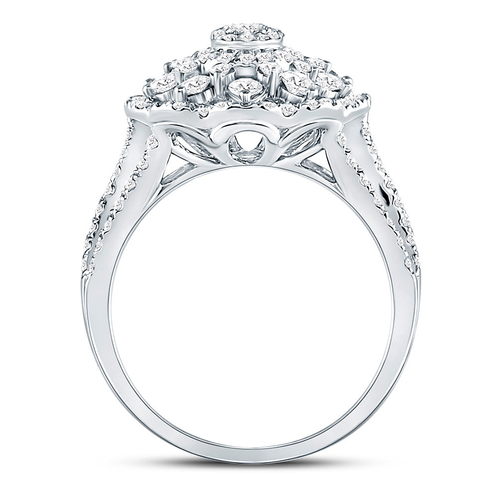 14K White Gold Round Diamond Cluster Pear Bridal Wedding Engagement Ring 1-3/4 Cttw, Womens Size: 5-10