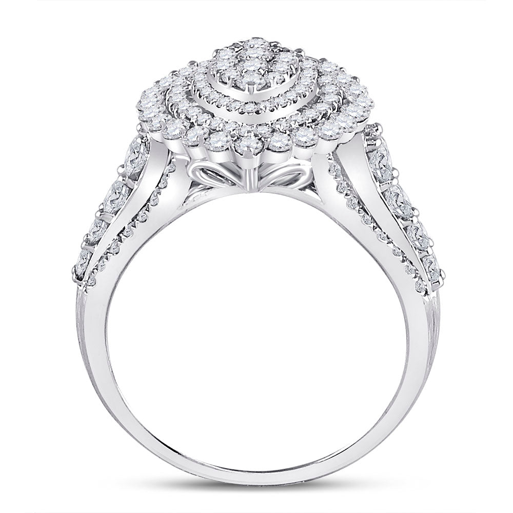 14K White Gold Round Diamond Cluster Bridal Wedding Engagement Ring 1-3/4 Cttw, Womens Size: 5-10