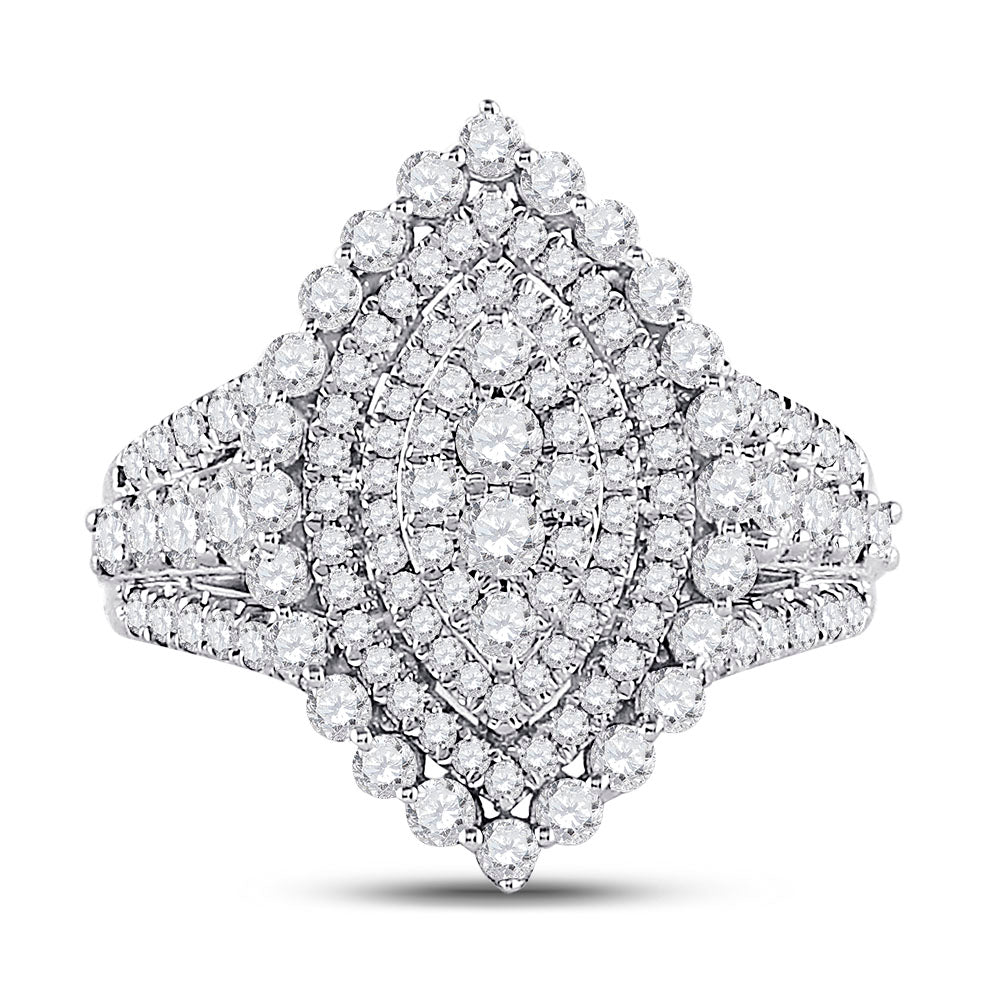 14K White Gold Round Diamond Cluster Bridal Wedding Engagement Ring 1-3/4 Cttw, Womens Size: 5-10
