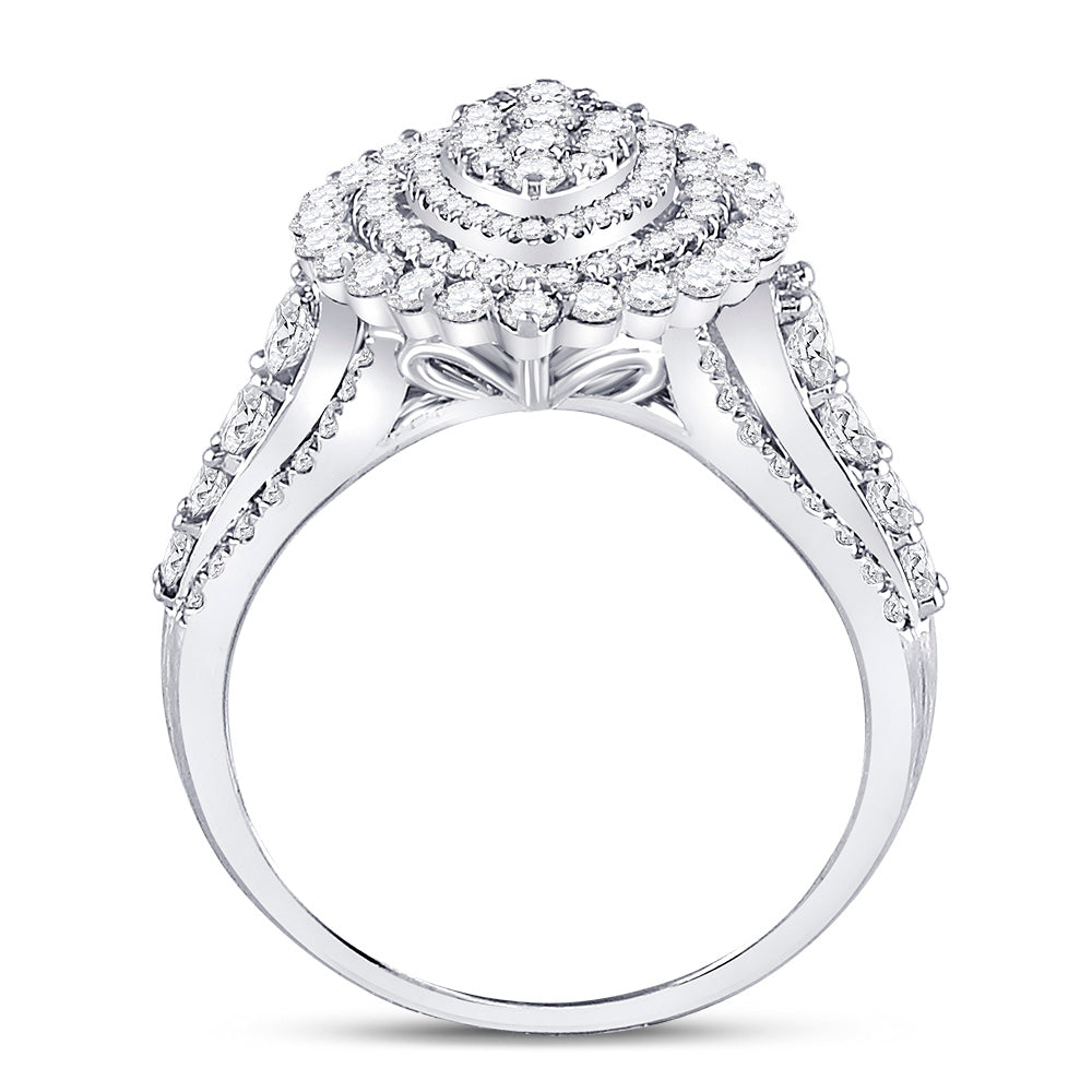 14K White Gold Round Diamond Cluster Bridal Wedding Engagement Ring 1-3/4 Cttw, Womens Size: 5-10