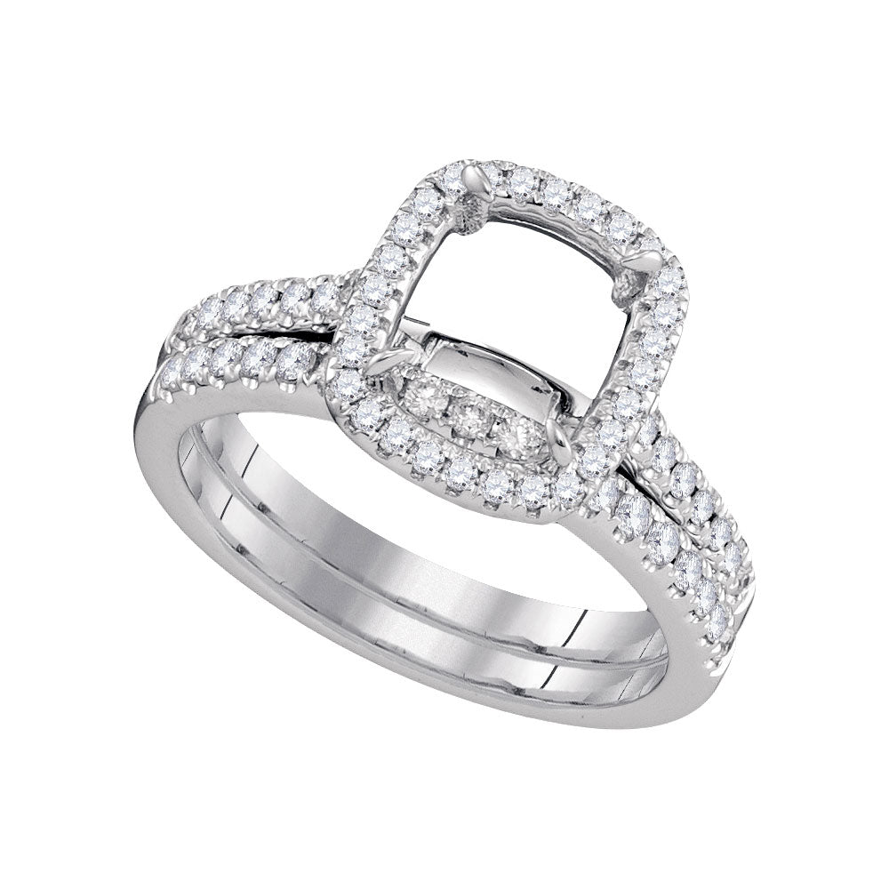 18kt White Gold 18kt White Gold Womens Round Diamond Halo Bridal Wedding Engagement Anniversary Ring Band Set 1/2 Cttw, Women Size: 5-9