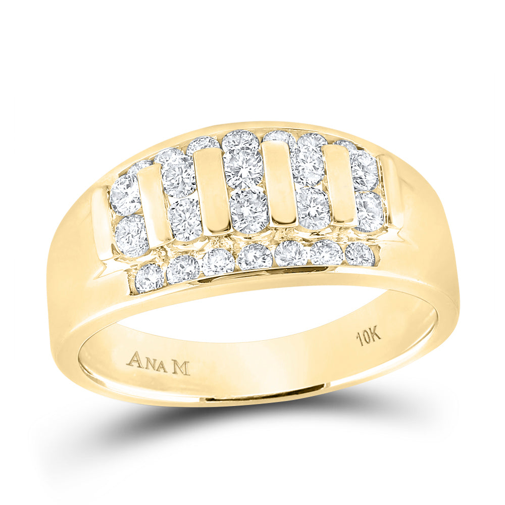 10K Yellow Gold Mens Round Diamond Wedding Band Ring 1ctw, Mens Size: 7-13