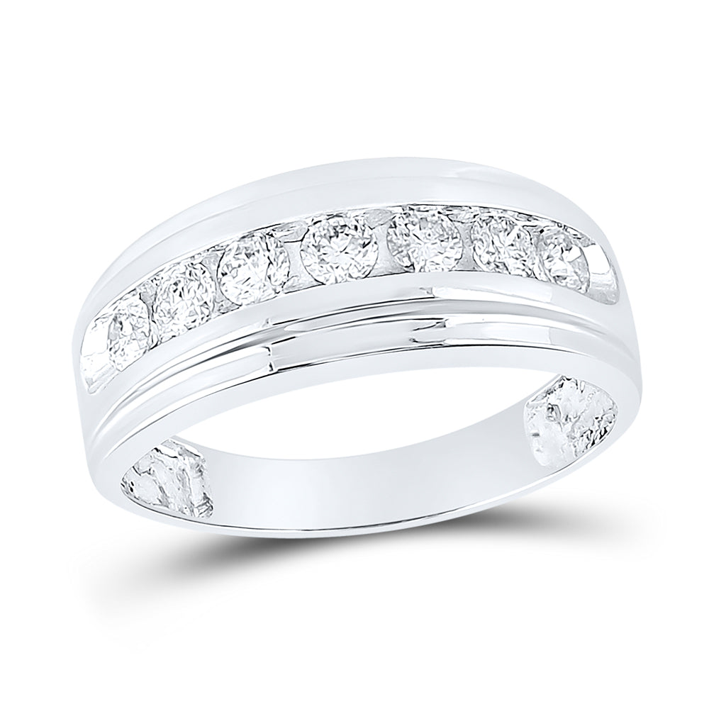 10K White Gold Mens Round Diamond Wedding Channel-Set Band Ring 7/8 Cttw, Mens Size: 7-13