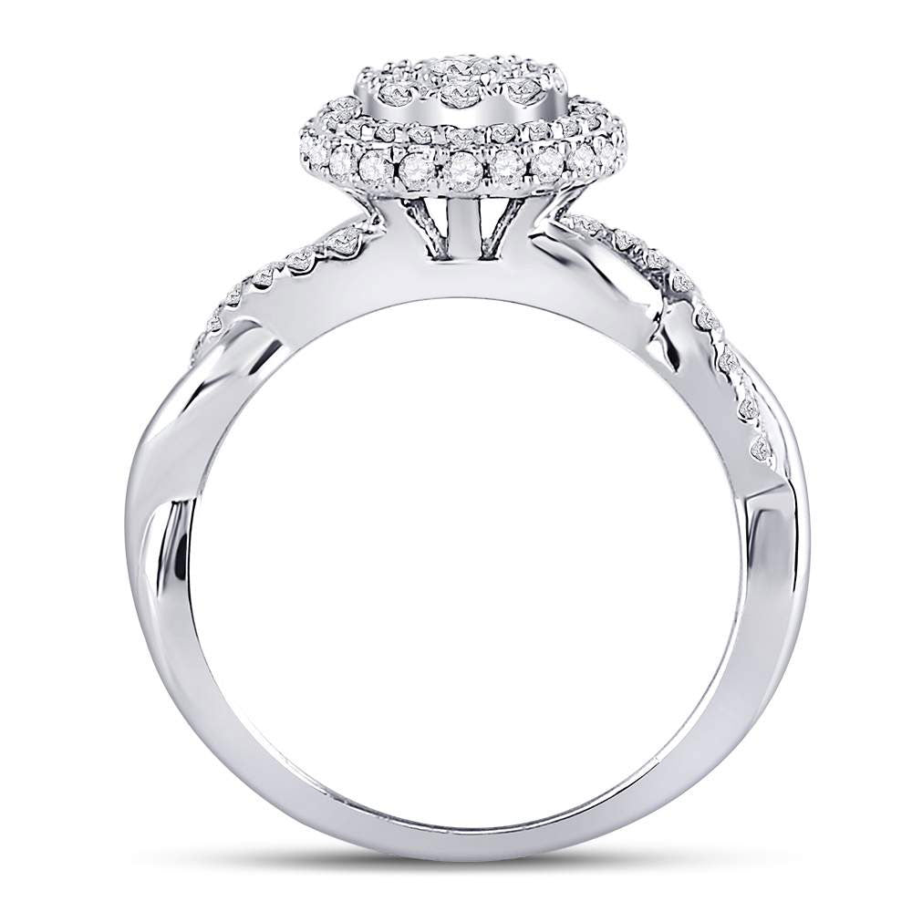 10K White Gold Round Diamond Cluster Bridal Wedding Engagement Ring 3/4 Cttw, Womens Size: 5-10