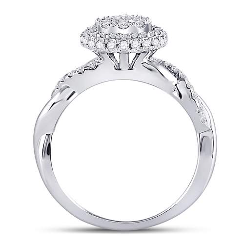 10K White Gold Round Diamond Cluster Bridal Wedding Engagement Ring 3/4 Cttw, Womens Size: 5-10
