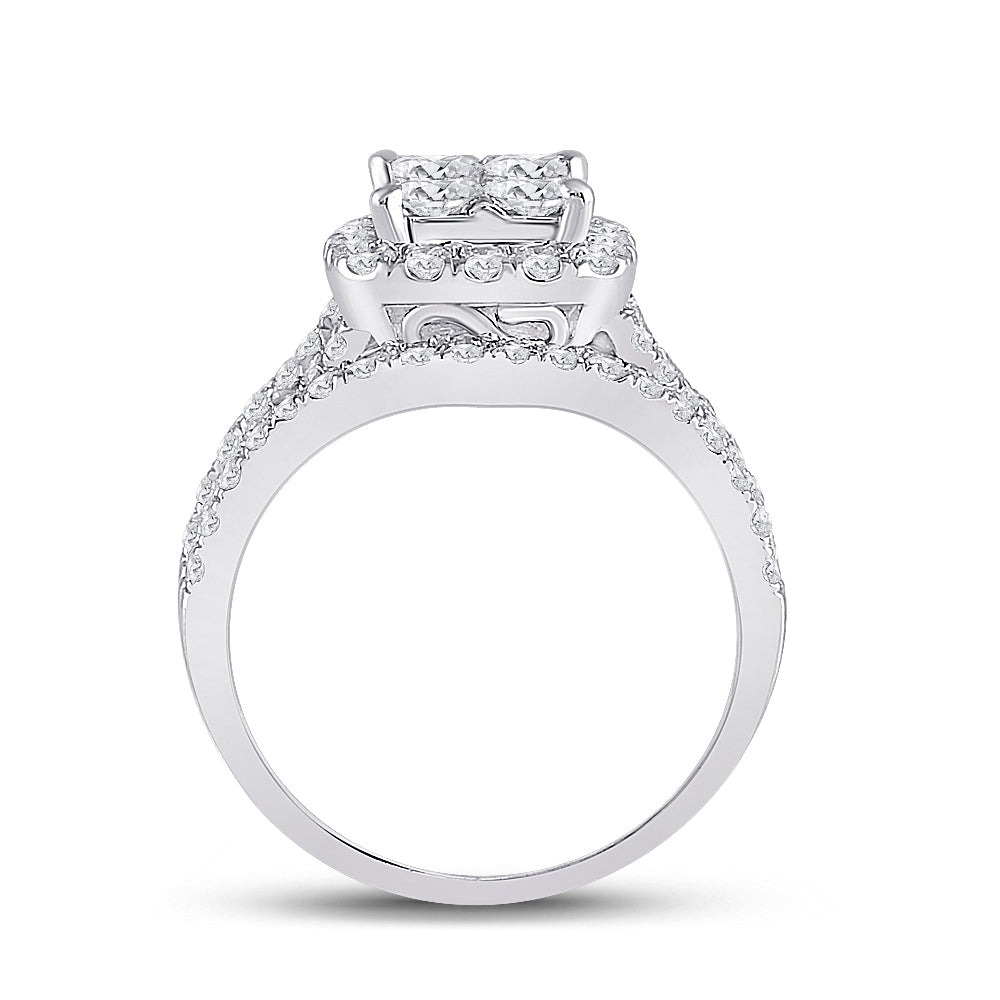 14K White Gold Princess Diamond Cluster Bridal Wedding Engagement Ring 2ctw, Womens Size: 5-10