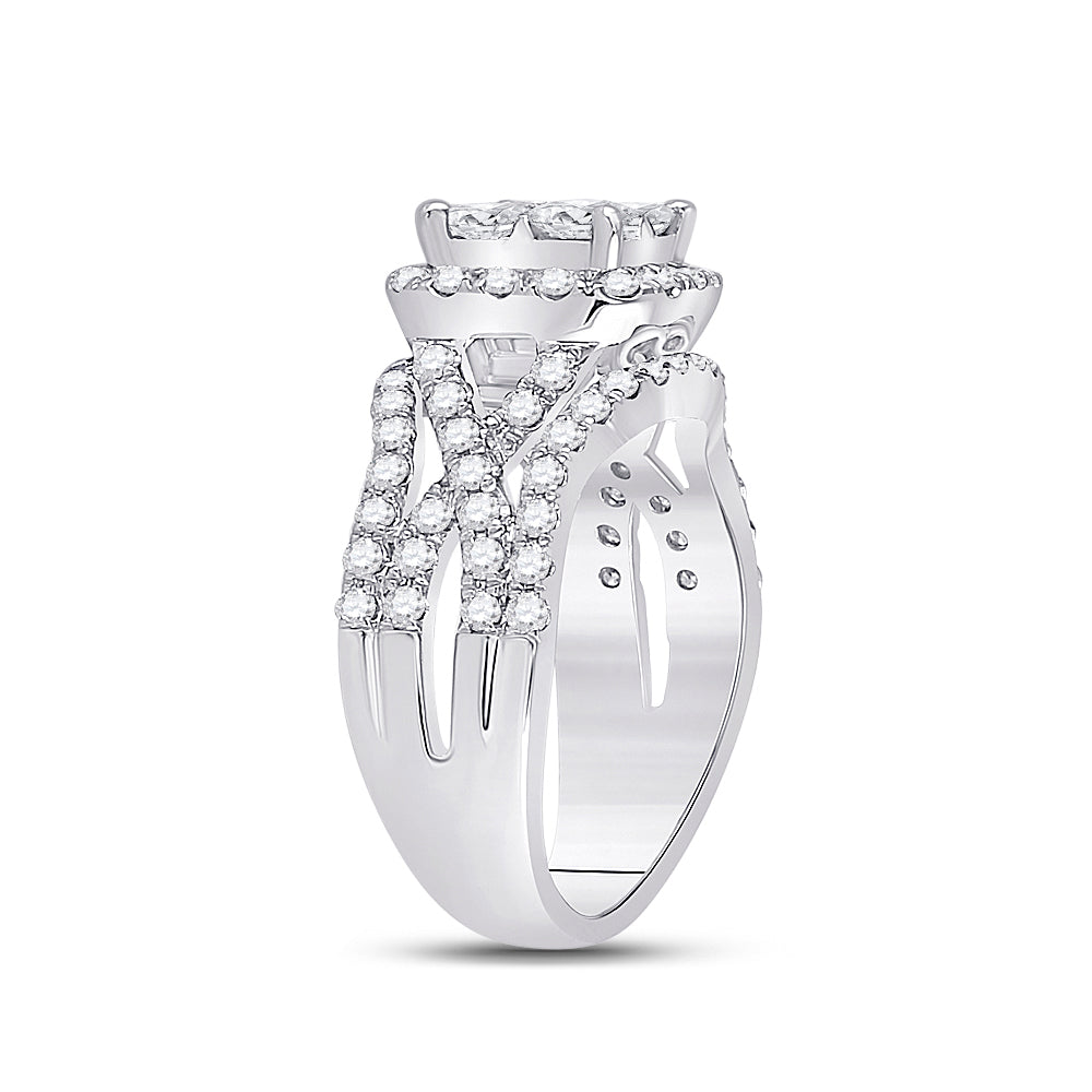 14K White Gold Princess Diamond Cluster Bridal Wedding Engagement Ring 2ctw, Womens Size: 5-10