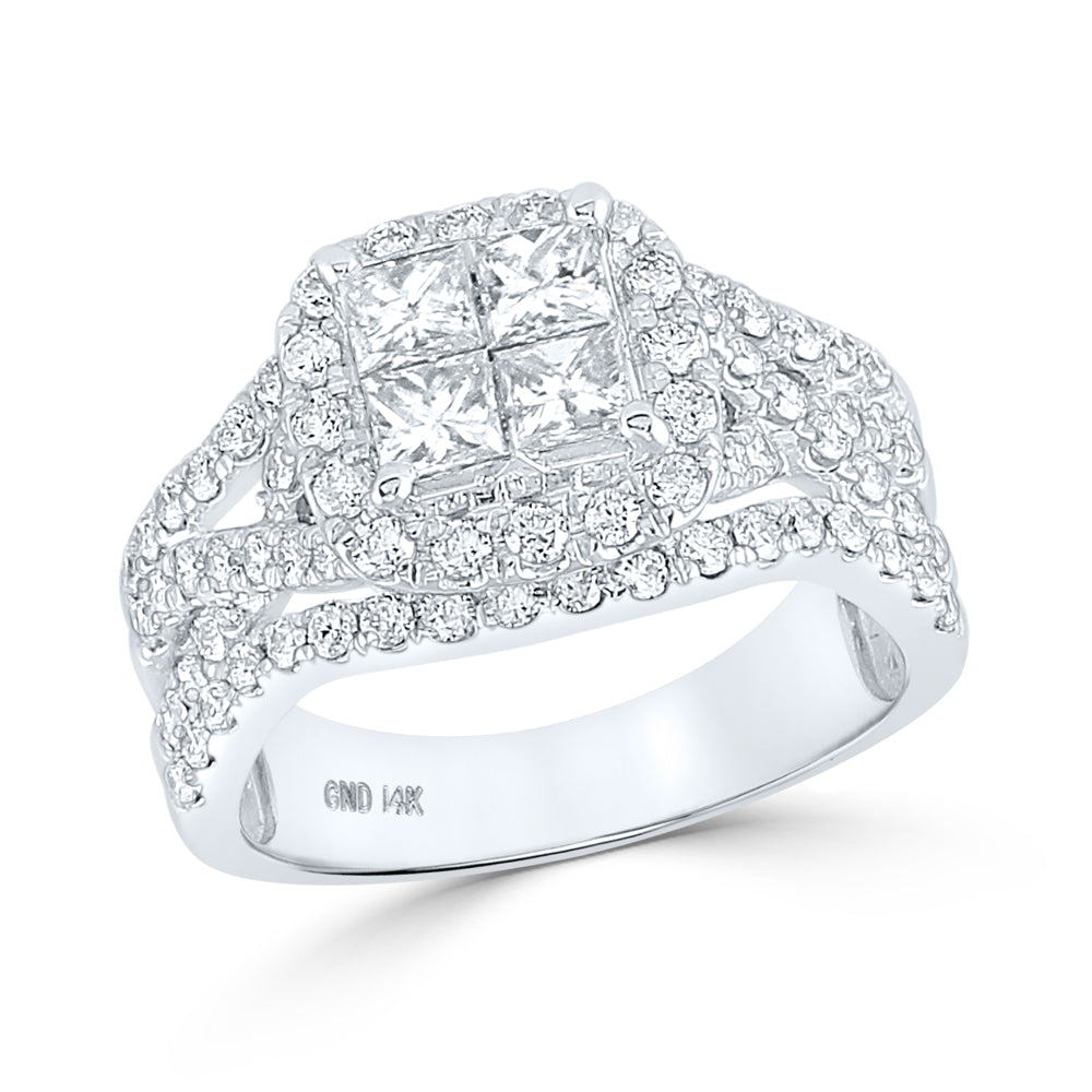14K White Gold Princess Diamond Cluster Bridal Wedding Engagement Ring 2ctw, Womens Size: 5-10