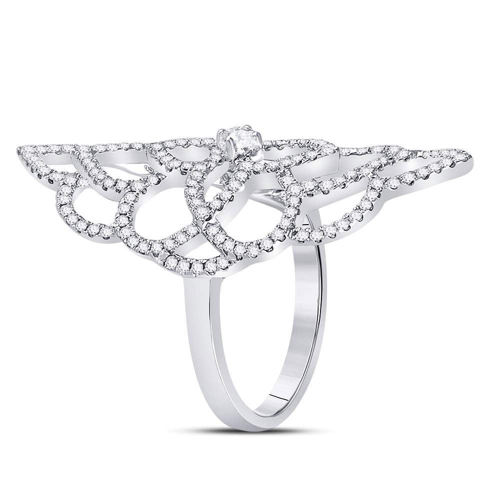 18kt White Gold 18kt White Gold Womens Round Diamond Flower Petals Knuckle Fashion Ring 3/4 Cttw
