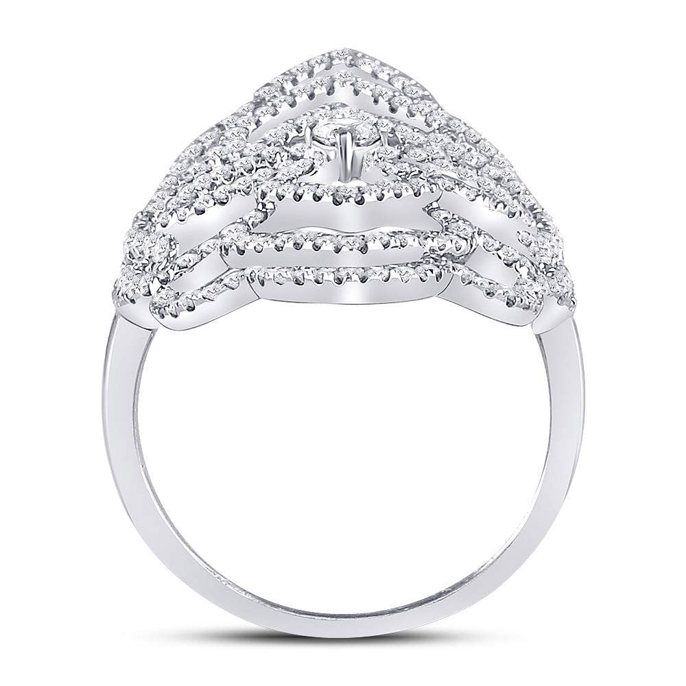 18kt White Gold 18kt White Gold Womens Round Diamond Flower Petals Knuckle Fashion Ring 3/4 Cttw