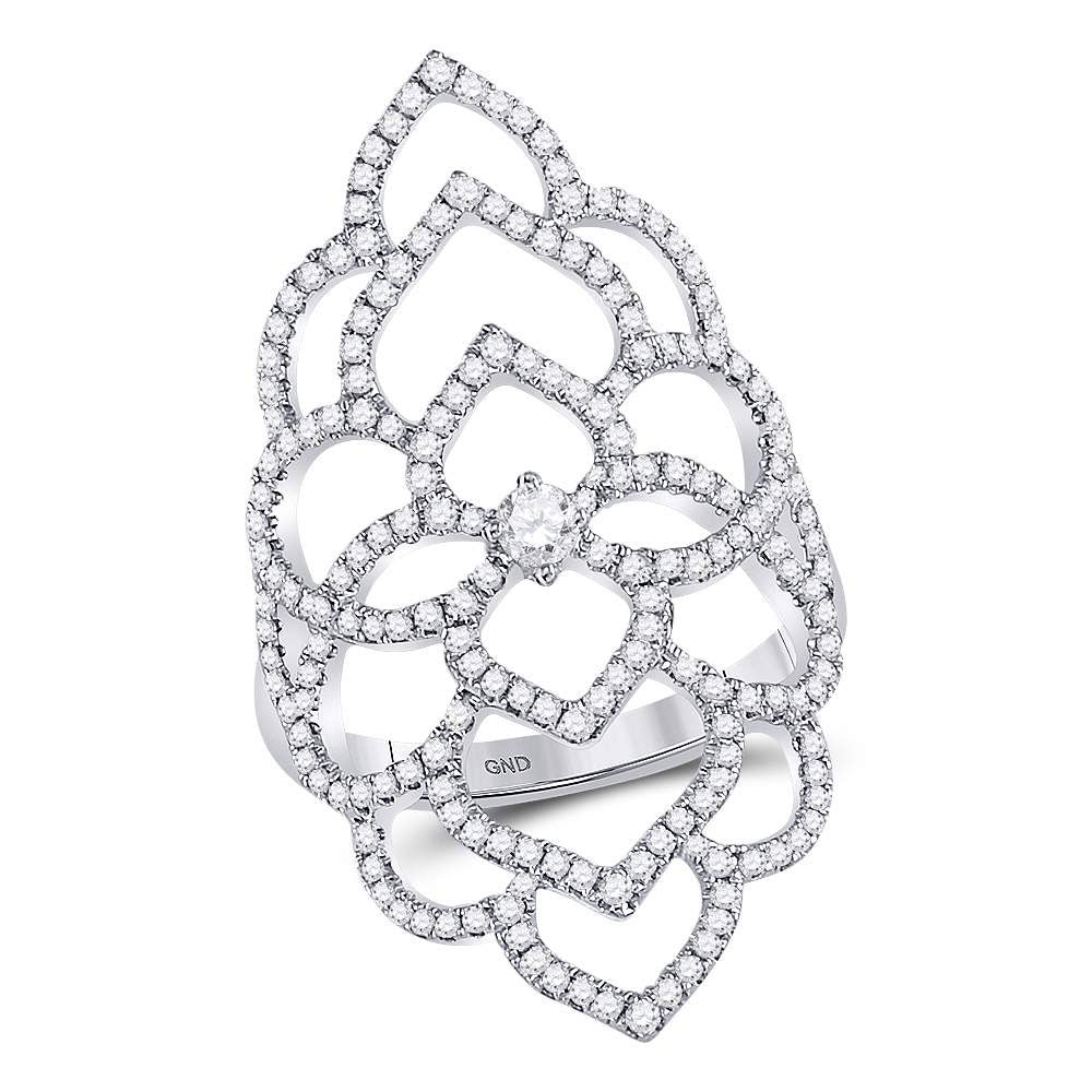18kt White Gold 18kt White Gold Womens Round Diamond Flower Petals Knuckle Fashion Ring 3/4 Cttw