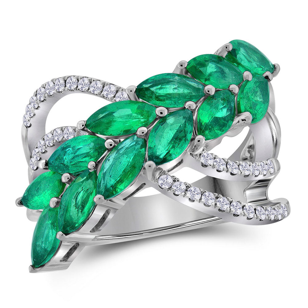 18kt White Gold 18kt White Gold Womens Marquise Emerald Fashion Ring 2-1/2 Cttw