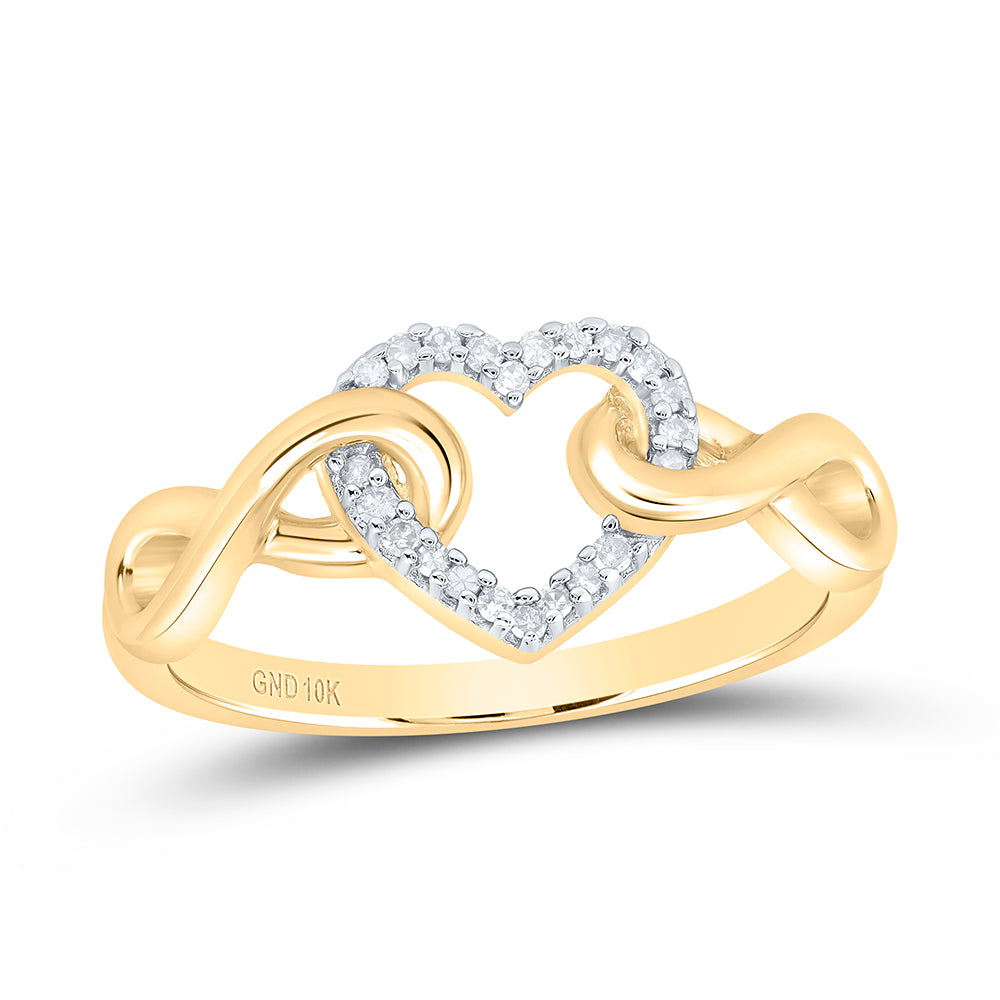 10K Yellow Gold Womens Round Diamond Infinity Twist Heart Ring 1/10 Cttw, Womens Size: 5-10