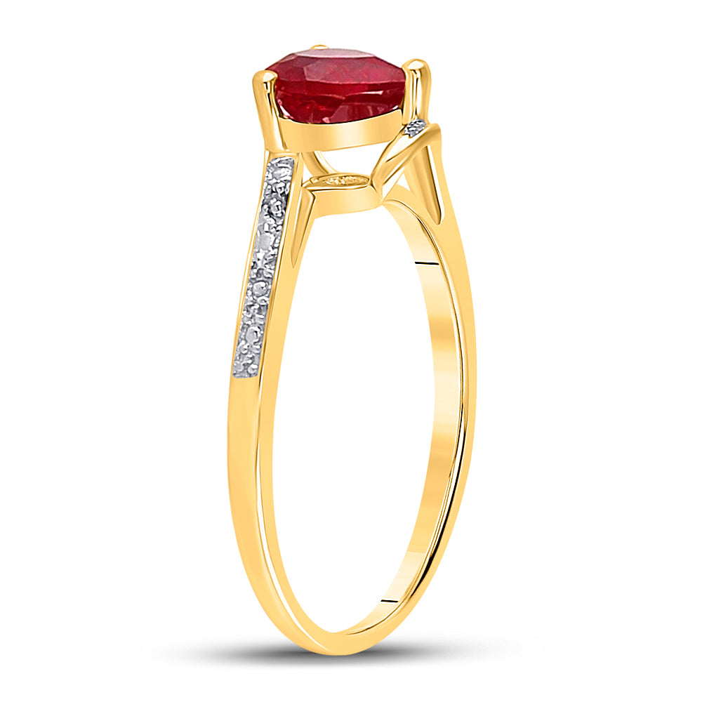 10K Yellow Gold Womens Heart Synthetic Ruby Solitaire Diamond-accent Bypass Ring 1 Cttw, Womens Size: 5-10