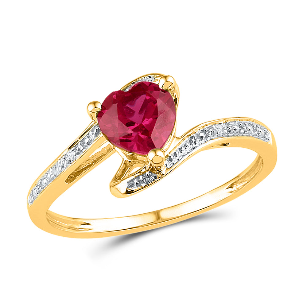 10K Yellow Gold Womens Heart Synthetic Ruby Solitaire Diamond-accent Bypass Ring 1 Cttw, Womens Size: 5-10