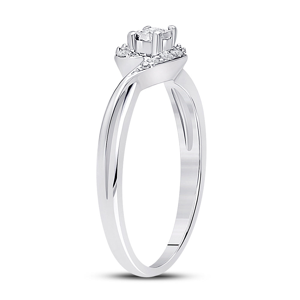 10K White Gold Womens Round Diamond Solitaire Promise Ring 1/10 Cttw, Womens Size: 5-10
