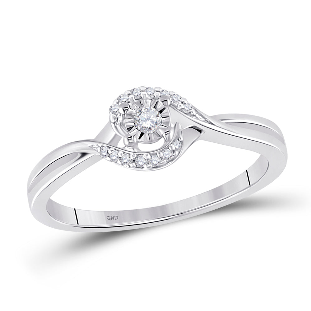 10K White Gold Womens Round Diamond Solitaire Promise Ring 1/10 Cttw, Womens Size: 5-10
