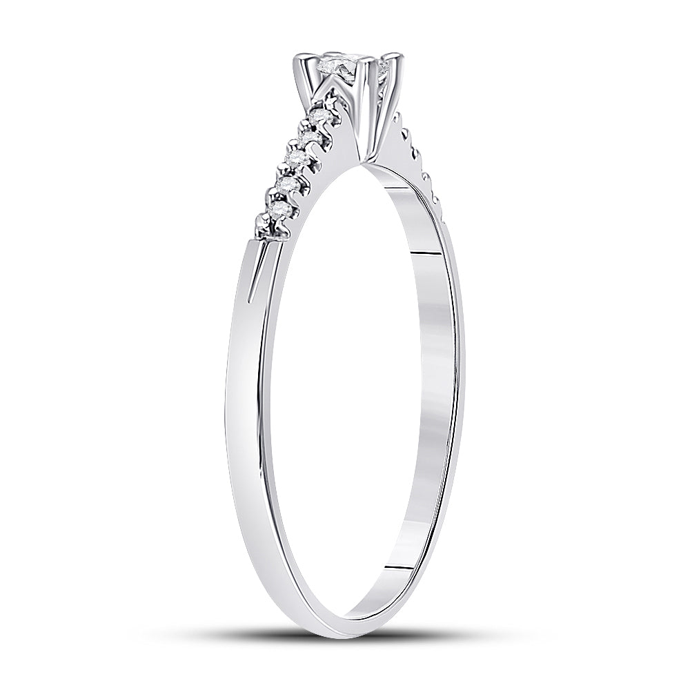 10K White Gold Womens Round Diamond Solitaire Promise Ring 1/8 Cttw, Womens Size: 5-10