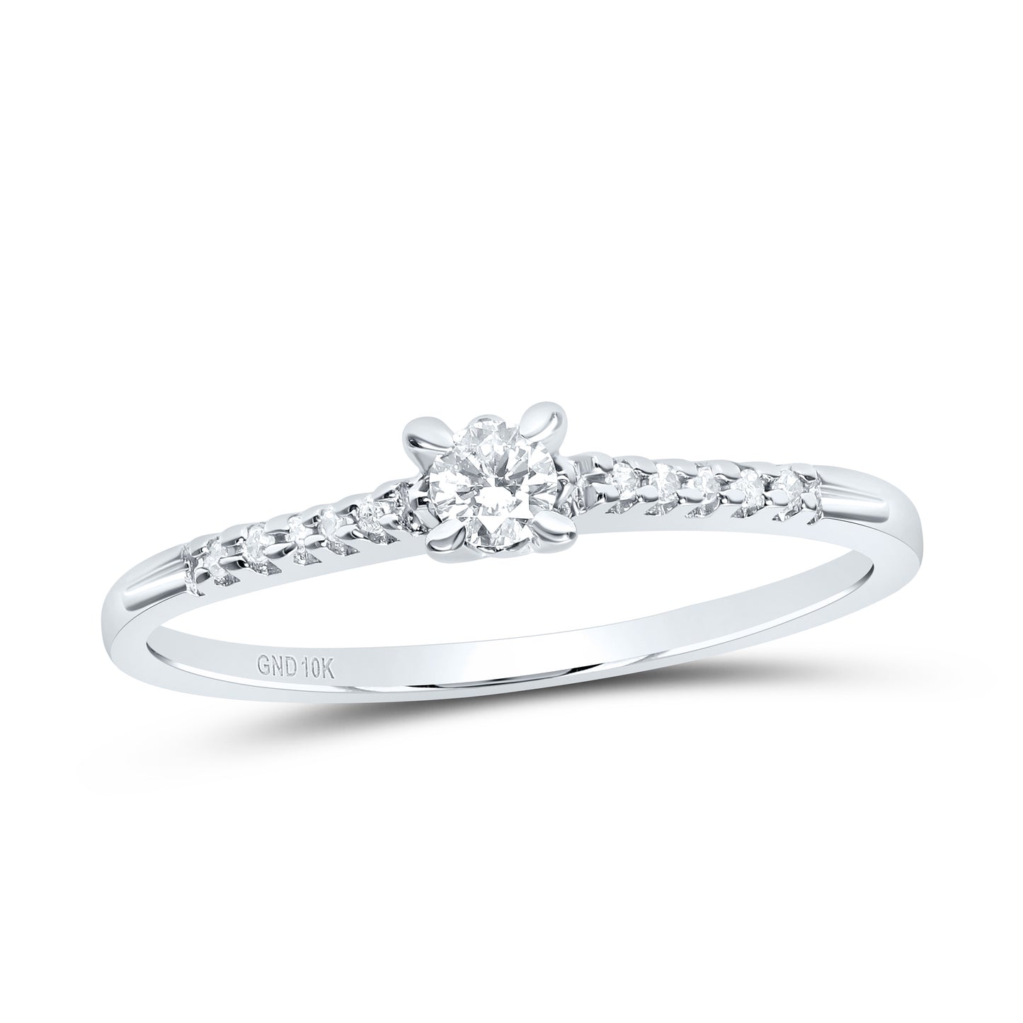 10K White Gold Womens Round Diamond Solitaire Promise Ring 1/8 Cttw, Womens Size: 5-10