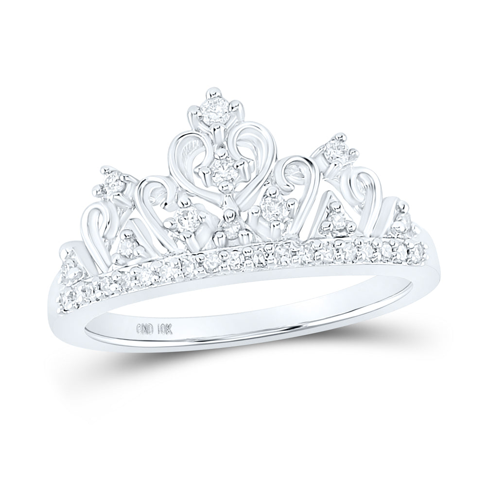 10k White Gold Round Diamond Womens Womens Crown Tiara Cocktail Band 1/5 Cttw, Womens Size: 5-10