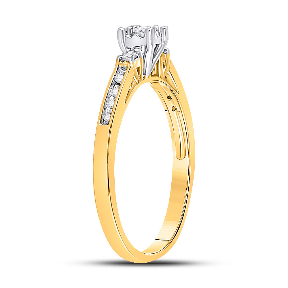 10K Yellow Gold Womens Round Diamond 3-stone Promise Ring 1/6 Cttw, Womens Size: 5-10