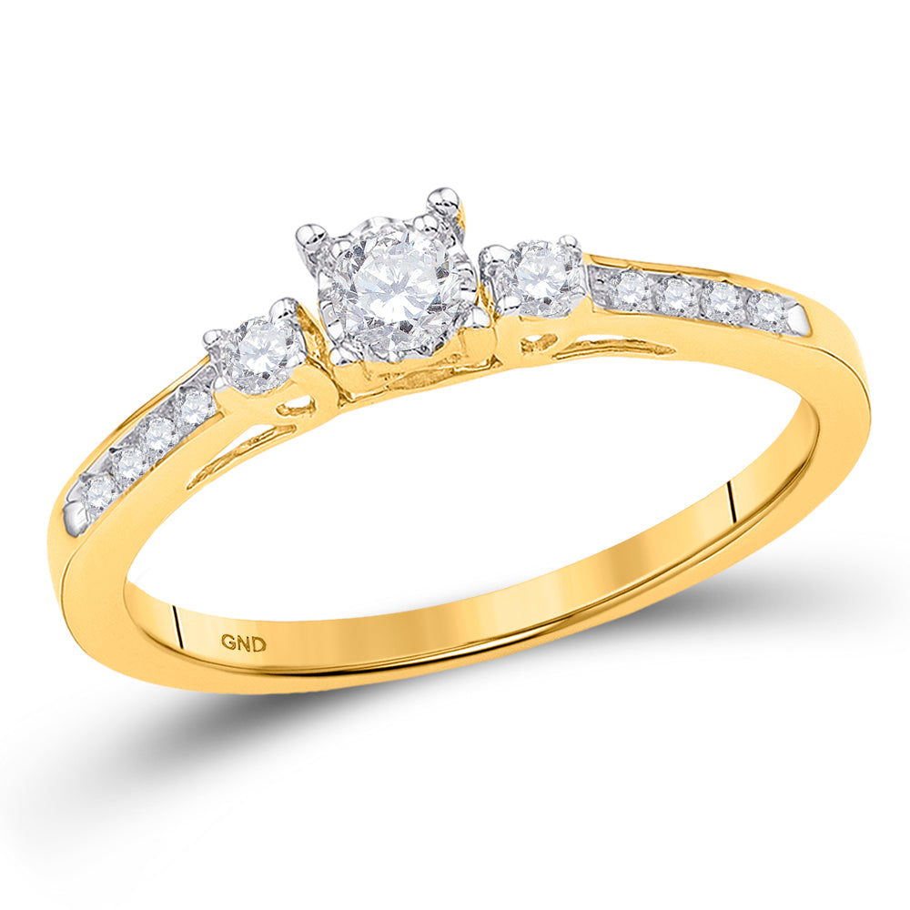 10K Yellow Gold Womens Round Diamond 3-stone Promise Ring 1/6 Cttw, Womens Size: 5-10