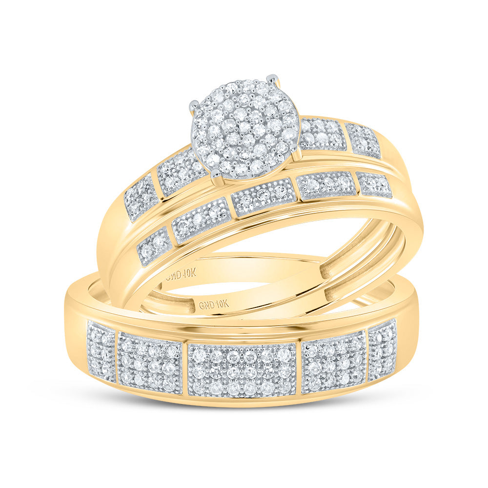 10K Yellow Gold His Hers Round Diamond Cluster Matching Wedding Set 1/3ctw, Women's Sz: 5-10, Men's Sz: 7-13