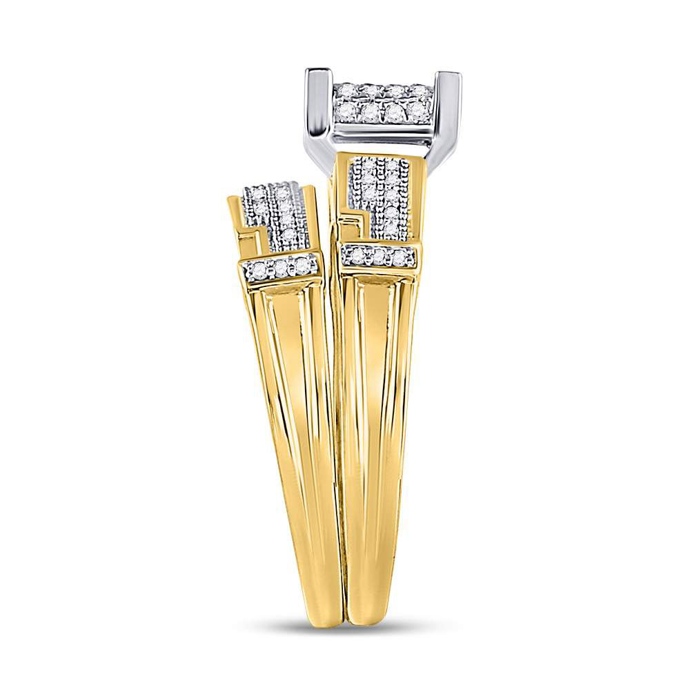 10K Yellow Gold His Hers Round Dia. Square Matching Wedding Set 1/2ctw, Women's Size: 5-10, Mens Size: 7-13
