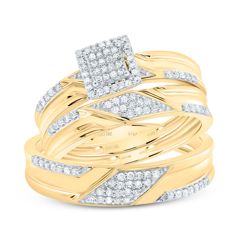 10kt Yellow Gold His & Hers 1/3 Cttw Diamond Micro-pave Bridal Wedding Ring Band Set , Women Size: 5-9, Men Size: 8-12