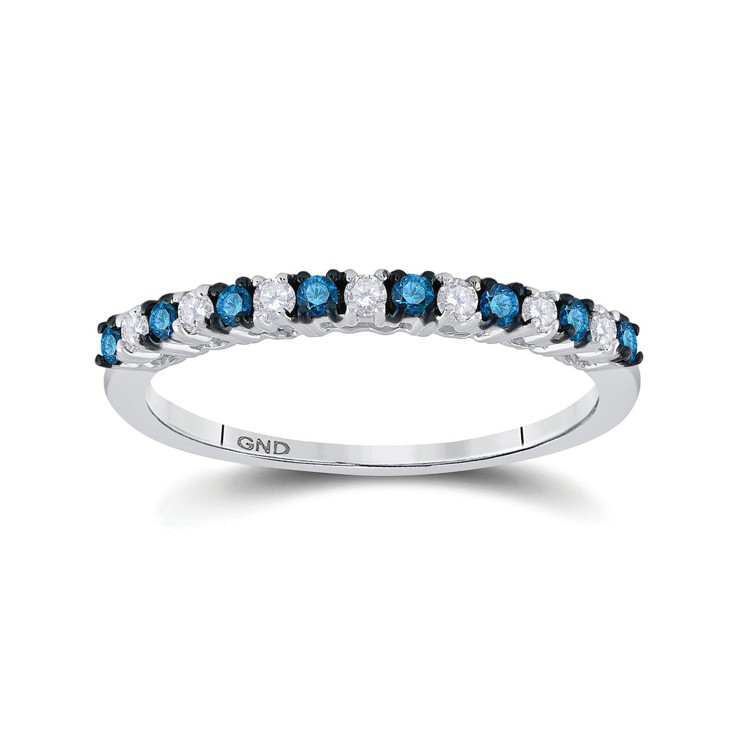 10K White Gold Womens Round Blue Color Enhanced Diamond Band Ring 1/4 Cttw, Womens Size: 5-10