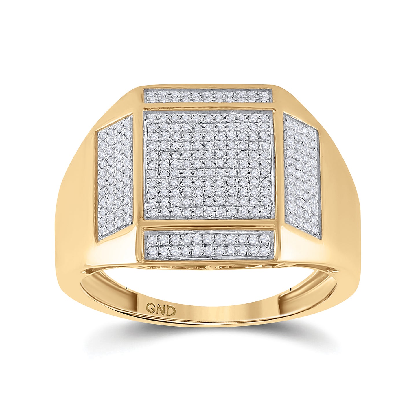 10K Yellow Gold Mens Round Diamond Square Ring 3/8 Cttw, Mens Size: 7-13