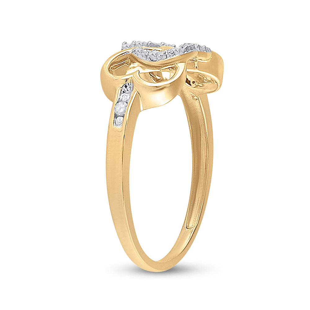 10K Yellow Gold Womens Round Diamond Infinity Heart Ring 1/10 Cttw, Womens Size: 5-10