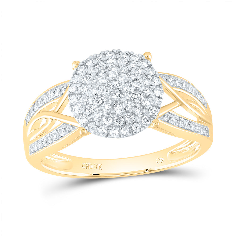 10K Yellow Gold Womens Round Diamond Circle Cluster Ring 3/8 Cttw, Womens Size: 5-10