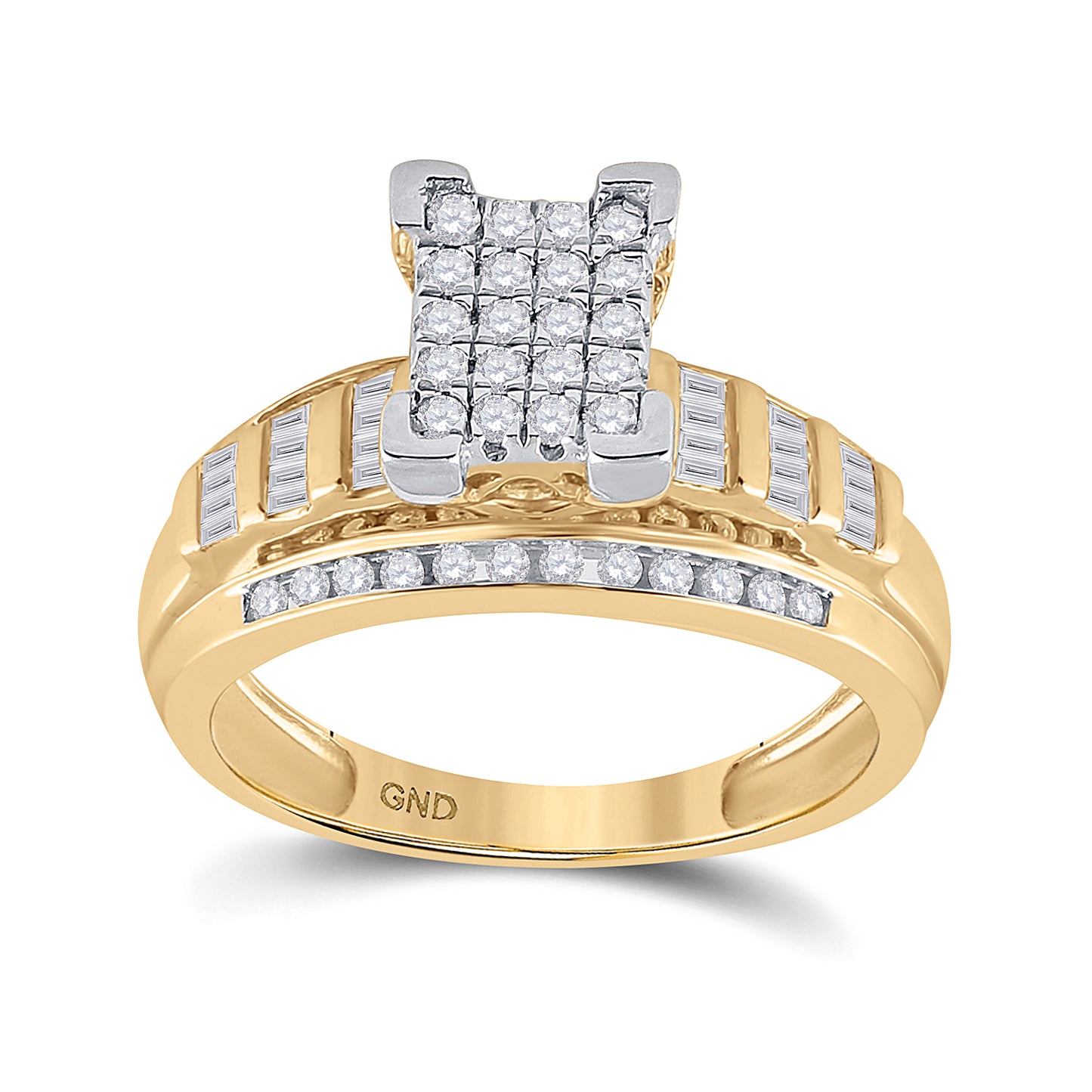 10K Yellow Gold Round Diamond Cluster Bridal Wedding Engagement Ring 1/2 Cttw, Womens Size: 5-10
