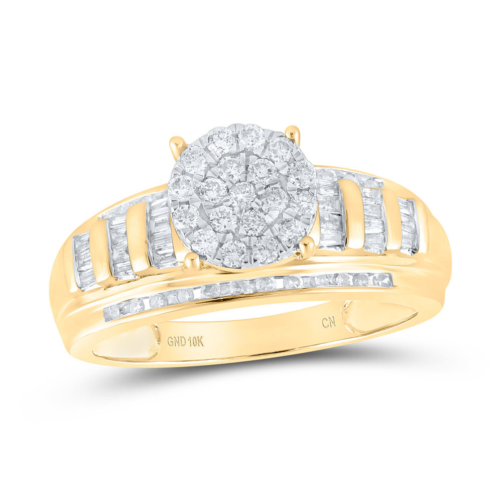 10K Yellow Gold Round Diamond Cluster Bridal Wedding Engagement Ring 1/2ctw, Womens Size: 5-10