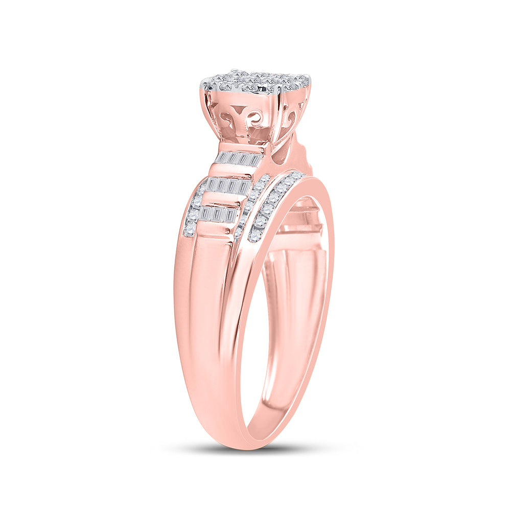 10K Rose Gold Round Diamond Cluster Bridal Wedding Engagement Ring 1/2 Cttw, Womens Size: 5-10